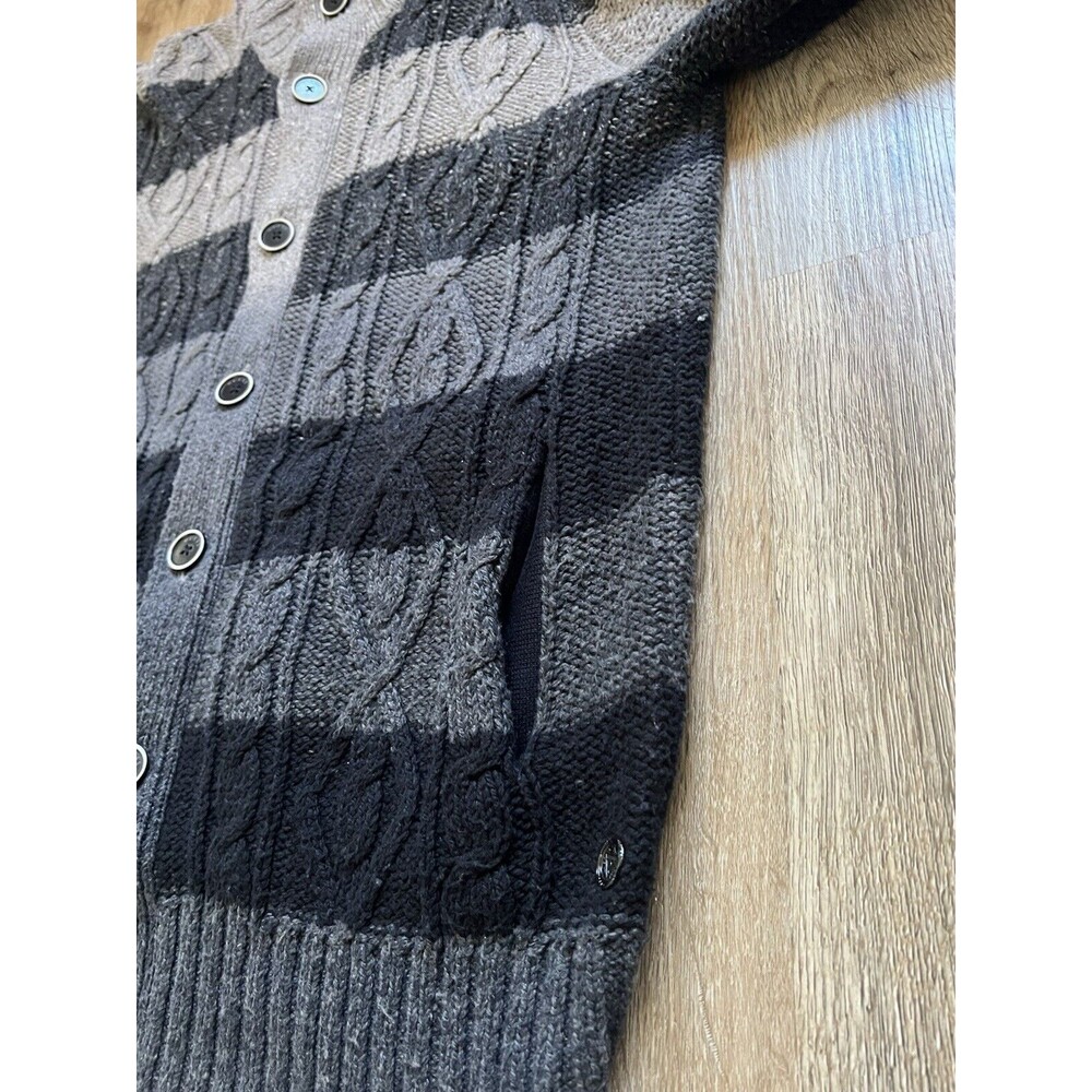 Guess LA Men Black/Gray Long Sleeve Button Up Cable Knit Sweater Cardigan Size L - Picture 5 of 9